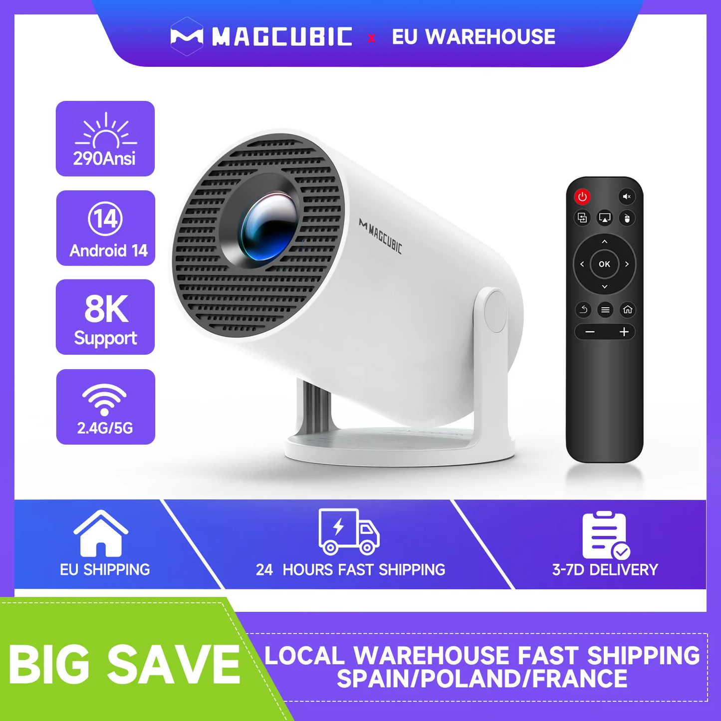 Magcubic Android 14 Wifi6 260ANSI Projector AllwinnerH726 1280*720P 8K180° flexible BT5.4 Home Cinema Outdoor portable Projetor